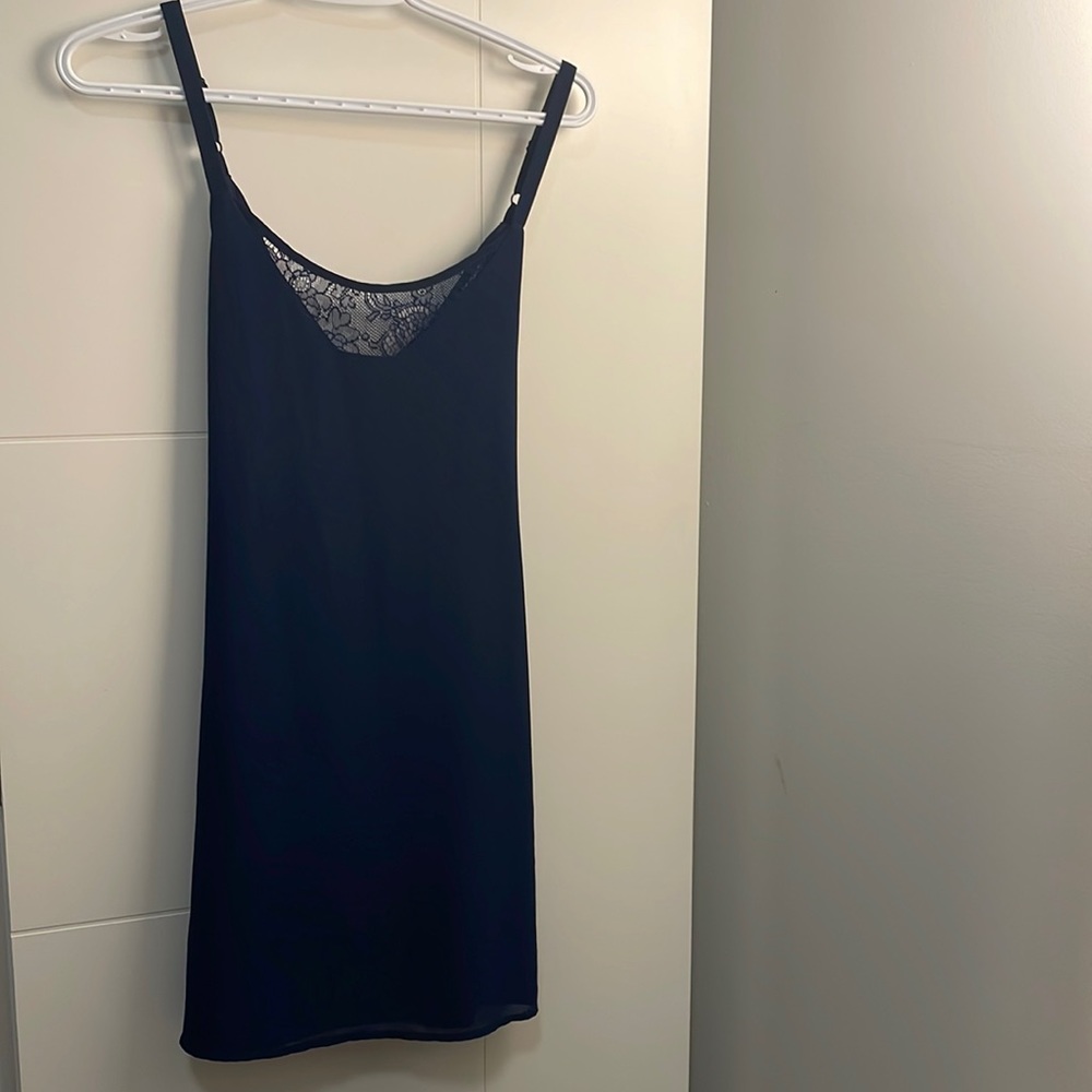 Navy blue light dress with waist tie